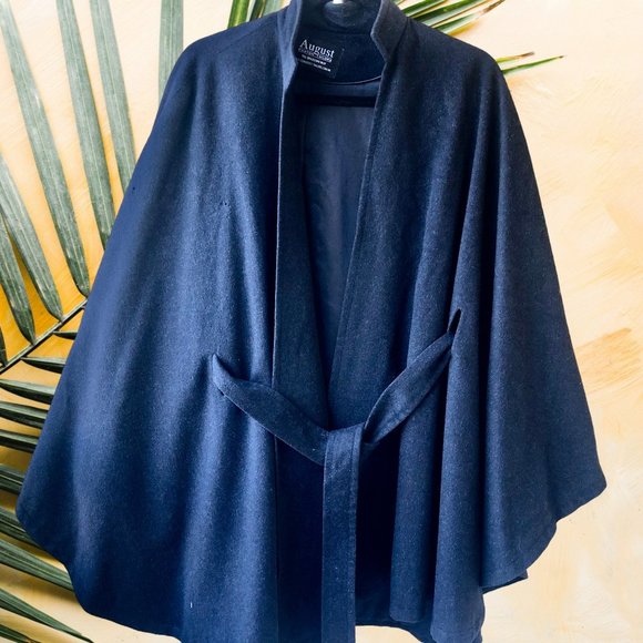 Vintage August Custom Tailors Hong Kong Black Cashmere Blend Silk Lined Cape OS - Picture 2 of 10
